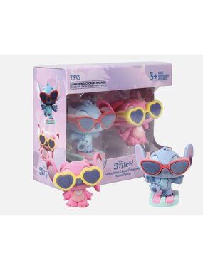 Disney Stitch Surfing Stitch & Angel Flocked Figures With Sunglasses 2-Piece Col